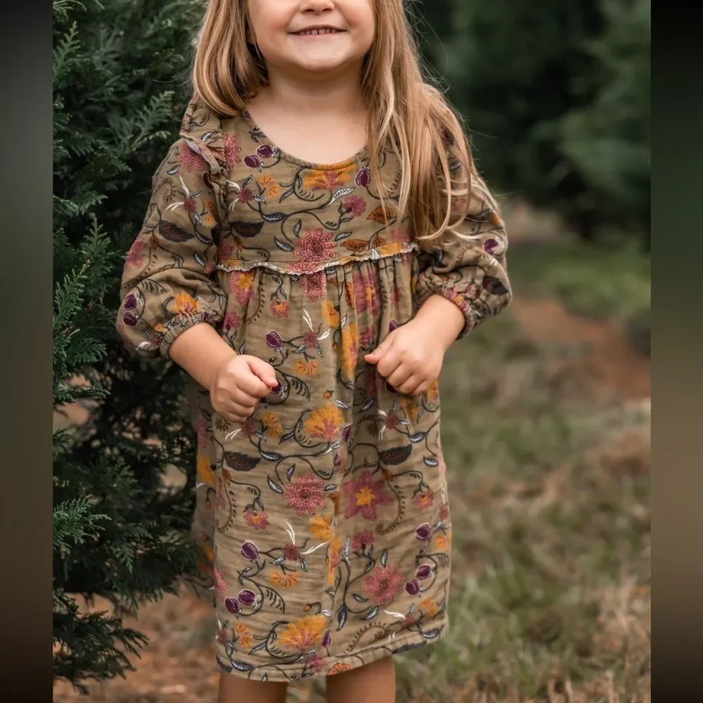 Art Class Floral Dress in Olive Green Fall Colors Paisley Print 3T Toddler Girl